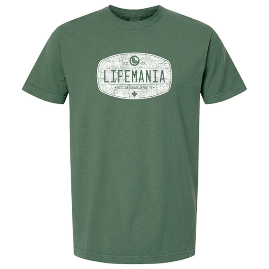 Lifemania vintage distressed oval design 100% cotton garment dyed t-shirt